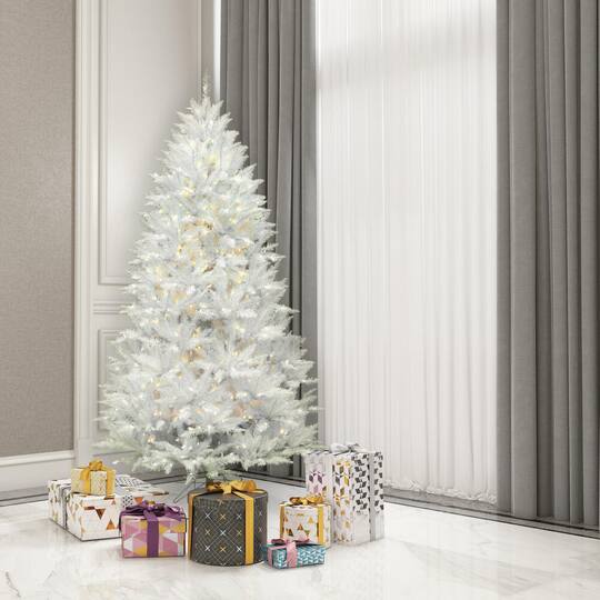 6.5ft. Pre-Lit Sparkle White Spruce Artificial Christmas Tree, Pure White LED Lights